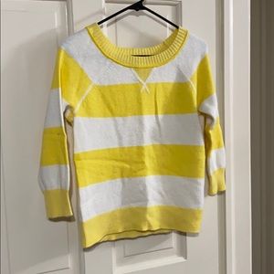 White and yellow 3/4 sleeve jcrew sweater